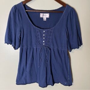 VTG American Eagle Babydoll Top Womens L Large Blue Y2K Rare Henley Lacy